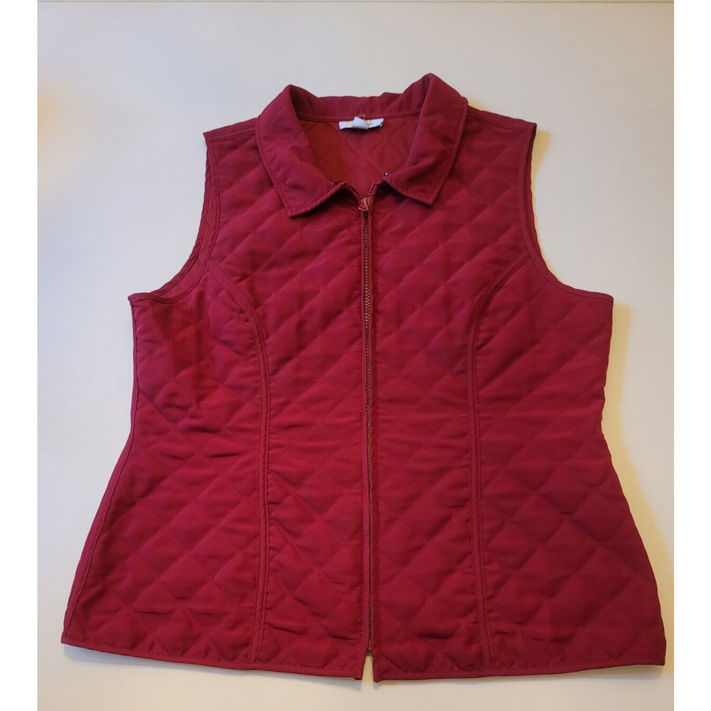 KIM ROGERS Signature Women's Red Full Zip Quilted Vest Size M